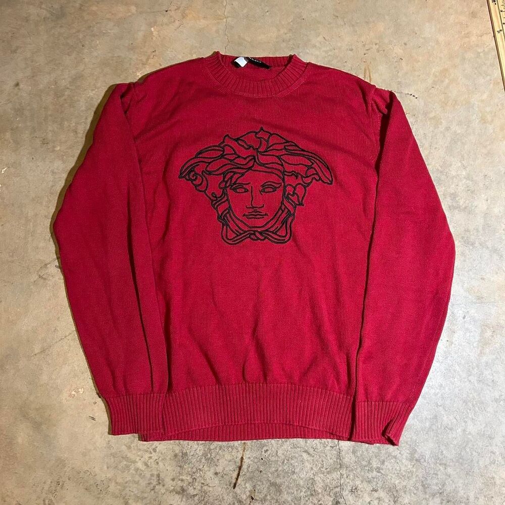 Versace Men's Red and Burgundy Jumper